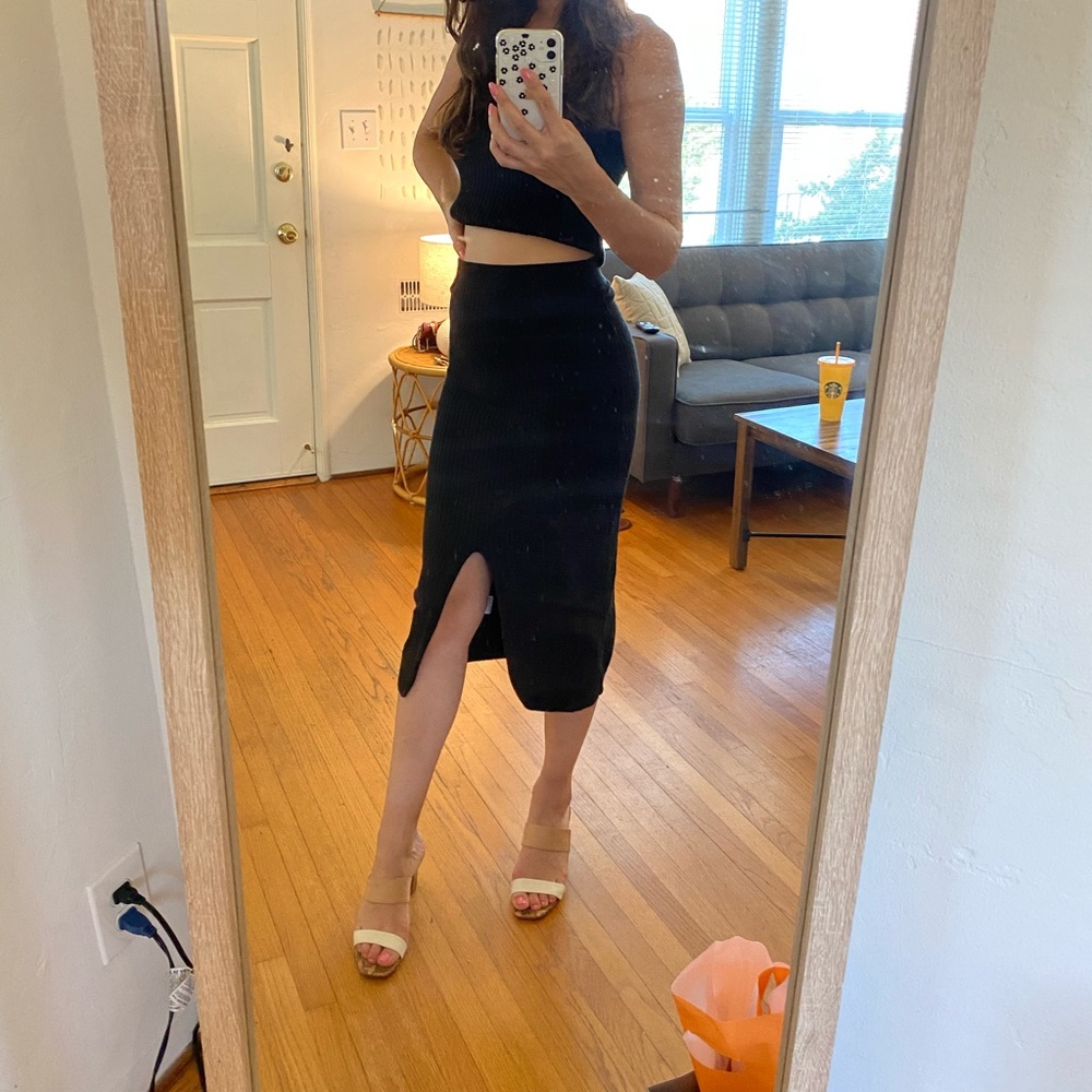 Free People black skyline Ribbed Pencil skirt XS